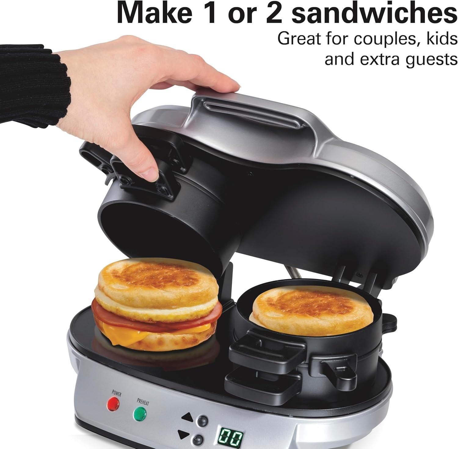 New Kitchen Dual Breakfast Sandwich Maker Non Stick w/Timer 1200 Watt Camping…