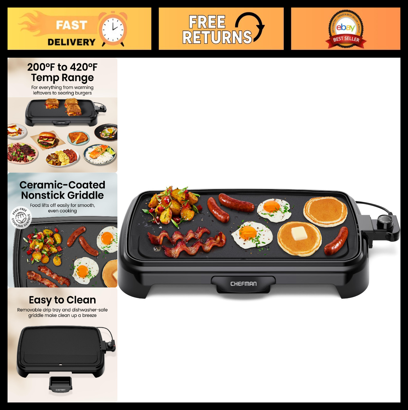 Extra Large Electric Griddle with Removable Temperature Control, Nonstick Surfac