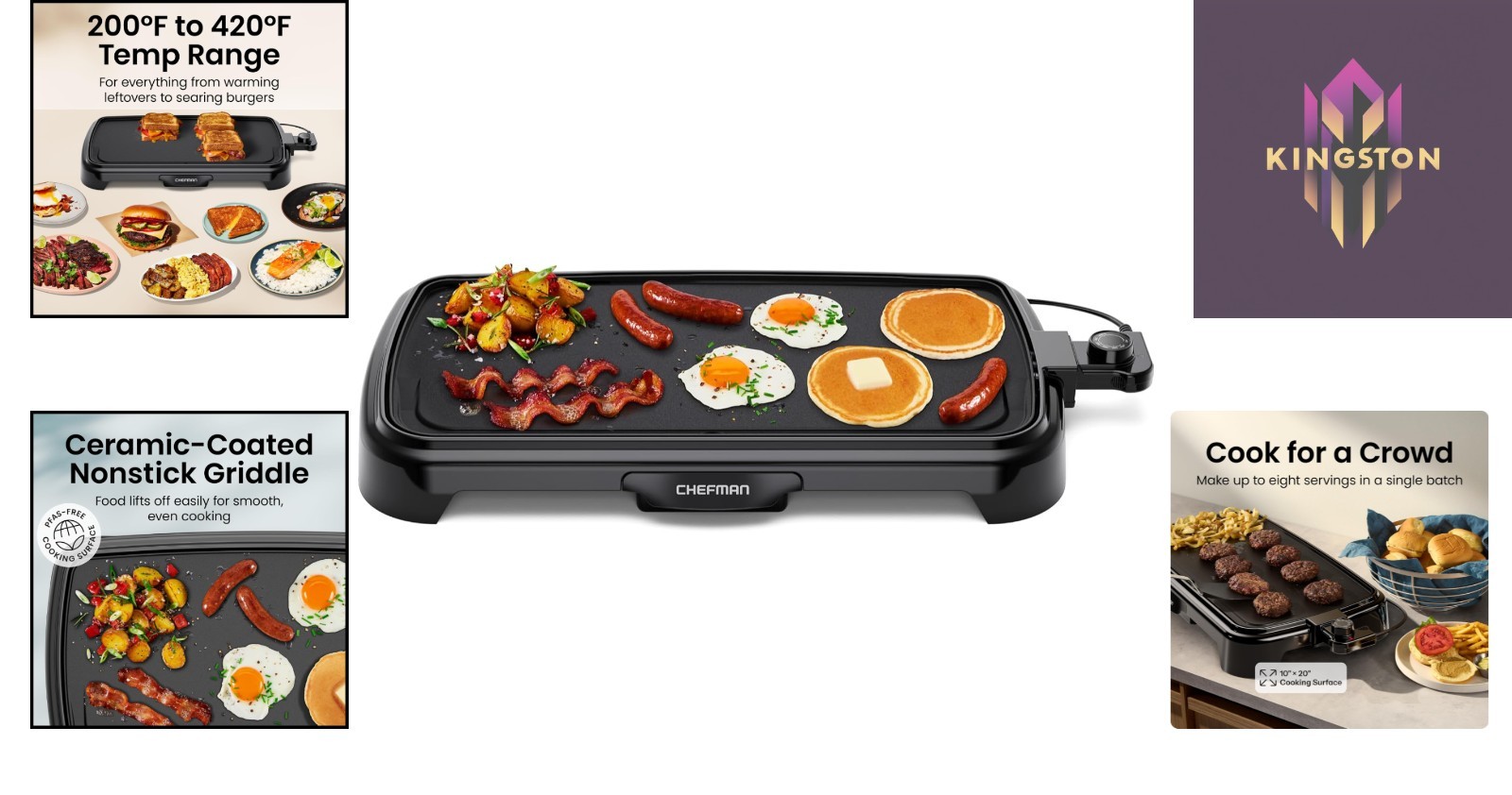 Easy Clean XL Electric Griddle with Slide-Out Tray & 1500W Power – Black Matte