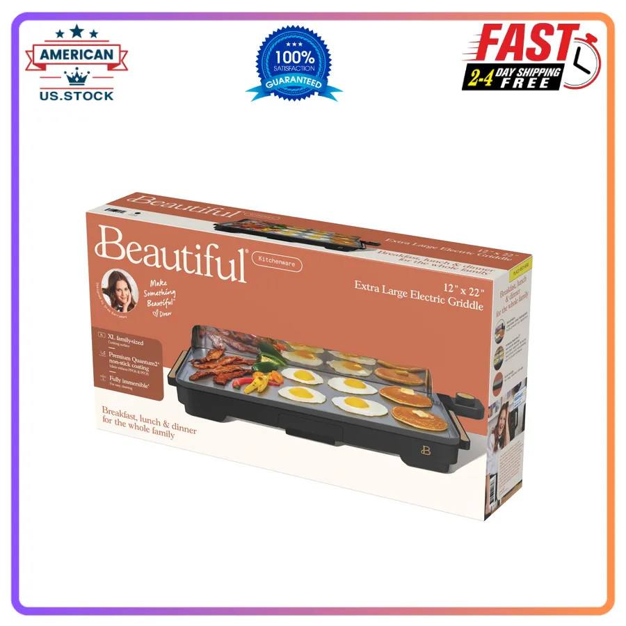 Beautiful Drew Barrymore XL Electric Griddle 12 x 22 Nonstick Black Sesame
