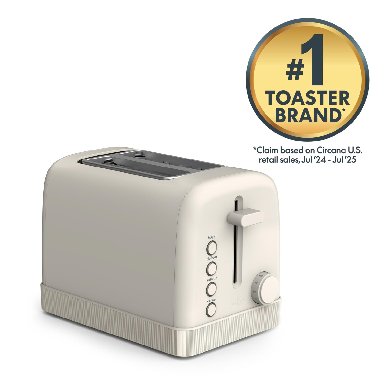 bella 2 Slice Toaster, 6 Setting Shade Control w Reheat, 2 Slice, Oatmilk