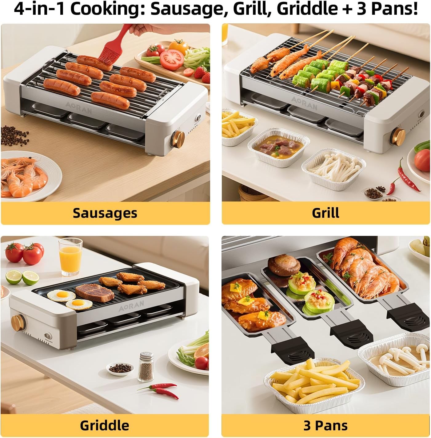 Electric Indoor Grill Smokeless 800W Countertop Grill W/ Removable Plates