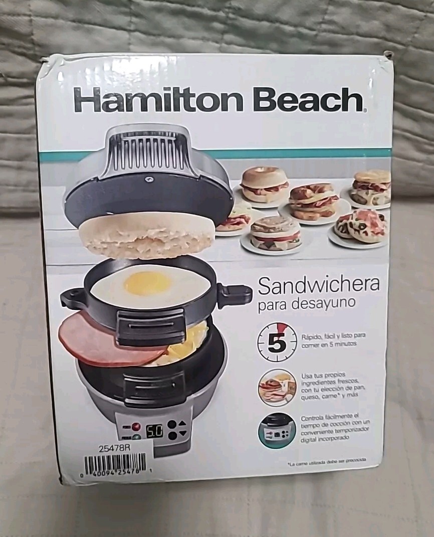 NIB Hamilton Beach Breakfast Sandwich Maker Silver Model 25478R