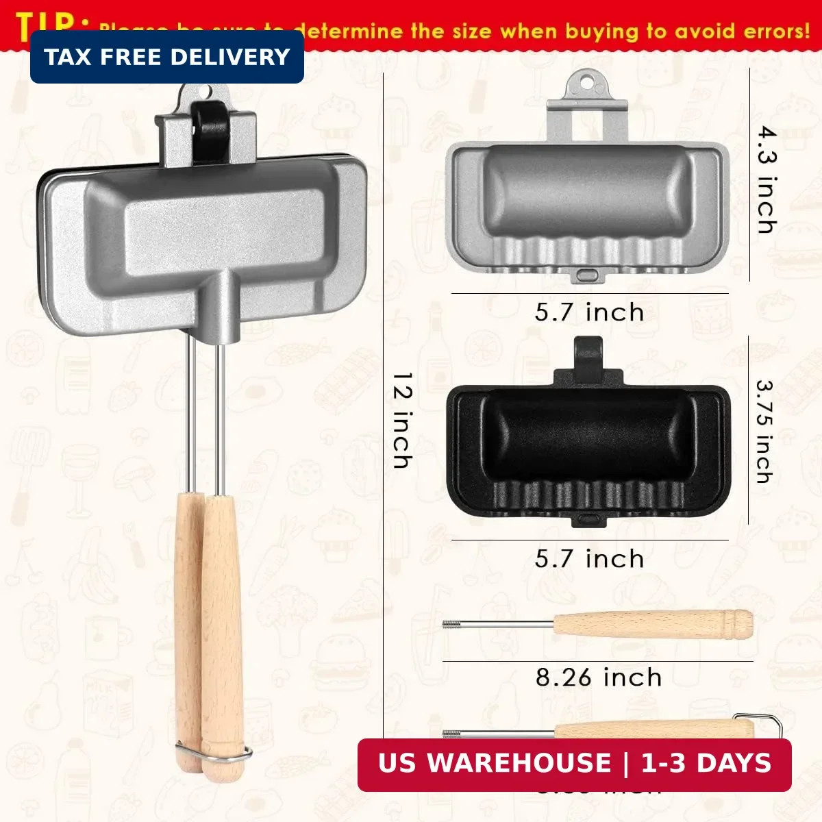 Hot Sandwich Maker, Hot Dog Toaster, Double-Sided Sandwich Baking Pan, Double Si