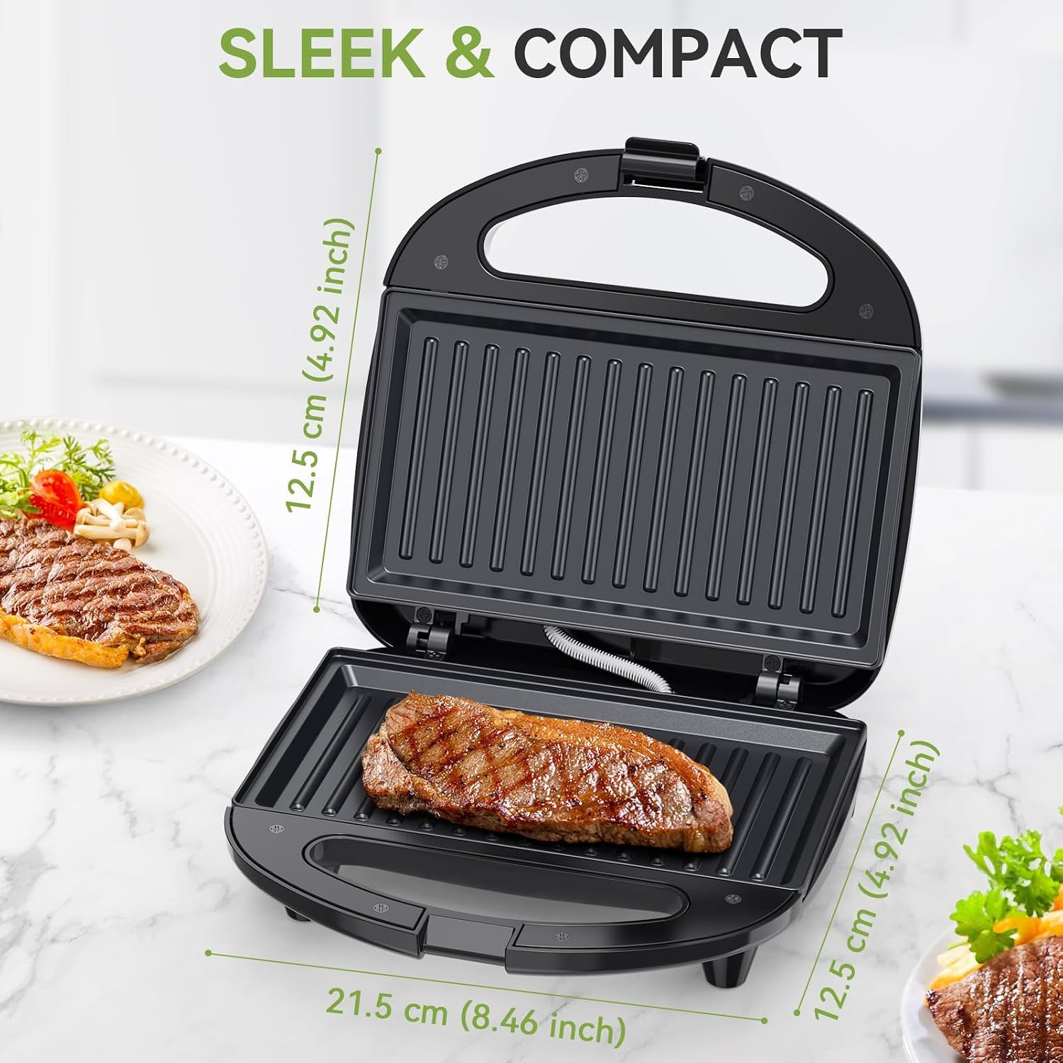 Panini Press Sandwich Maker, 2-Slice Sandwich Toaster Grill | 750W Heating with