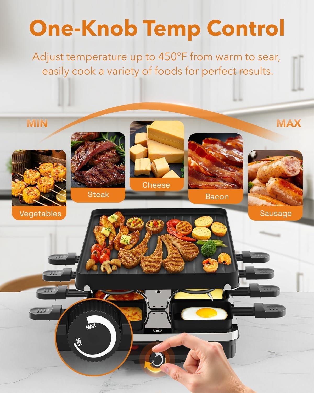 Electric Raclette Table Grill W/ 8 Warming Trays 2-in-1 Korean BBQ Grill &