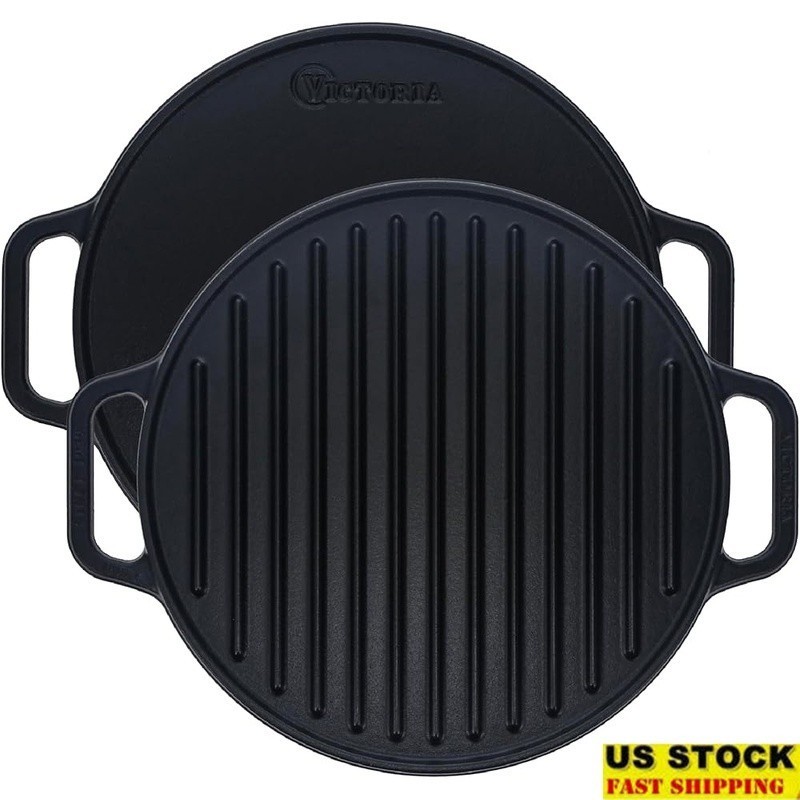 Reversible Cast Iron Griddle Grill Easy Grip Handles Induction Compatible New