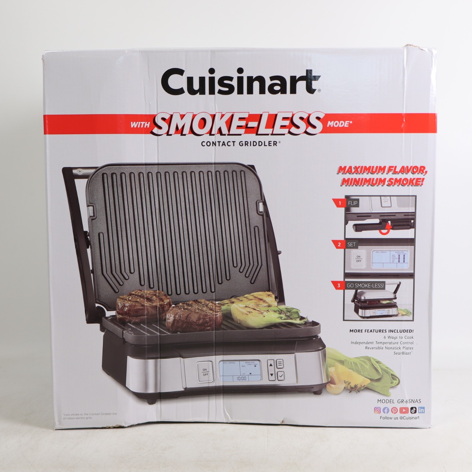 Cuisinart Smokeless Contact Griddler Indoor Grill Panini Press GR-6S