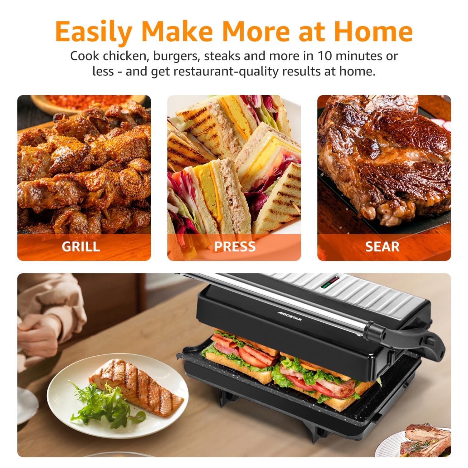 Panini Press Grill, 1000W Sandwich Maker with Ceramic Non-stick Plates, Opens…