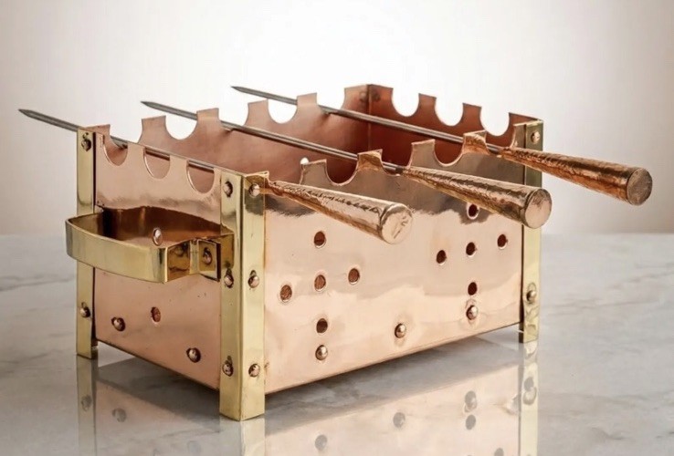 La Coppera Pure Copper Indoor Tabletop Grill For Skewers Kabob Tandoor Brand New