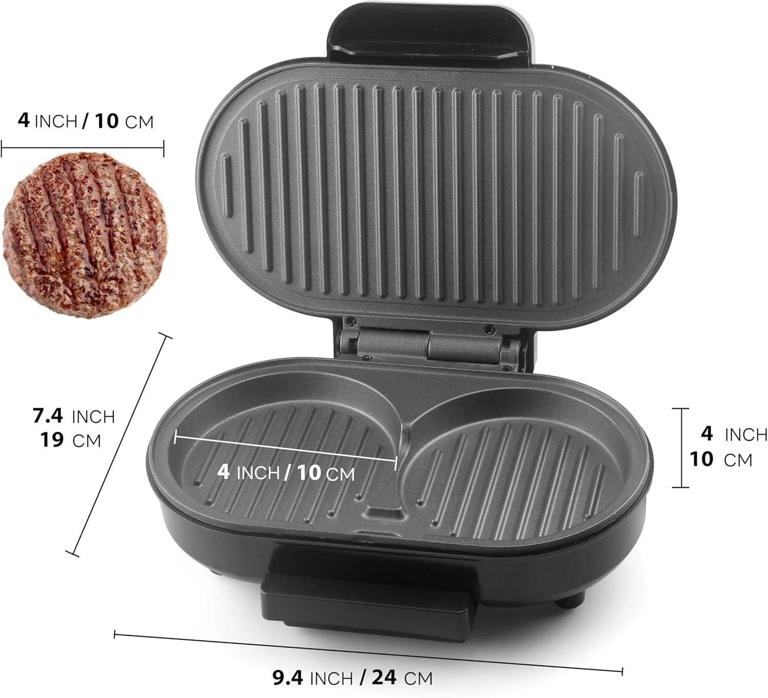 All-in-One Double Mini Grill Maker: Includes Patty Press, Oil Tray & Recipe Book