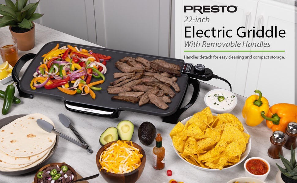 Presto 07061 22 inch Electric Grill Griddle With Removable Handles Black