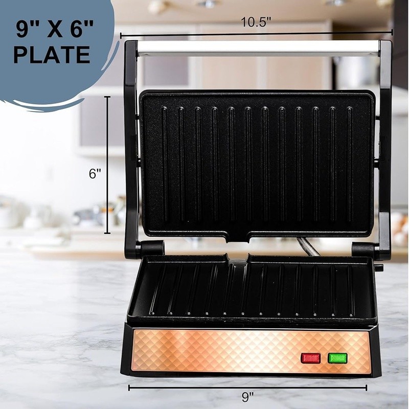 Dual Plate Electric Grill 1000W Non Stick Thermostat Panini Press Easy Clean New