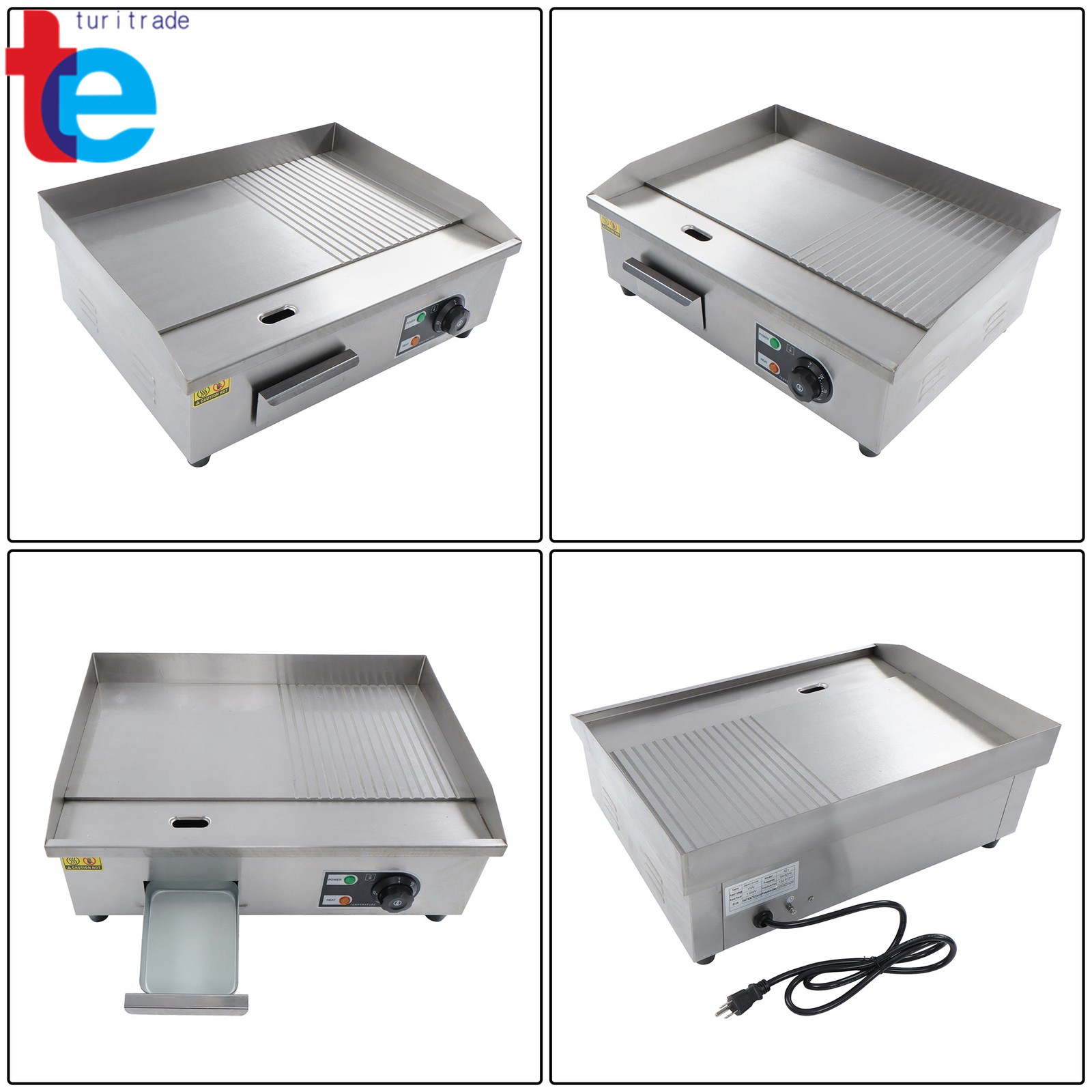 Commercial Electric Griddle, 1600W Countertop Half-Flat Top Grill, 22in