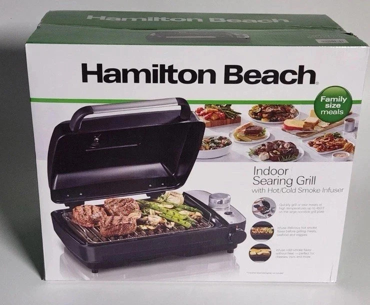 Hamilton Beach Searing Grill Hot/Cold Smoke Infuser Indoor Electric 1200W 25375