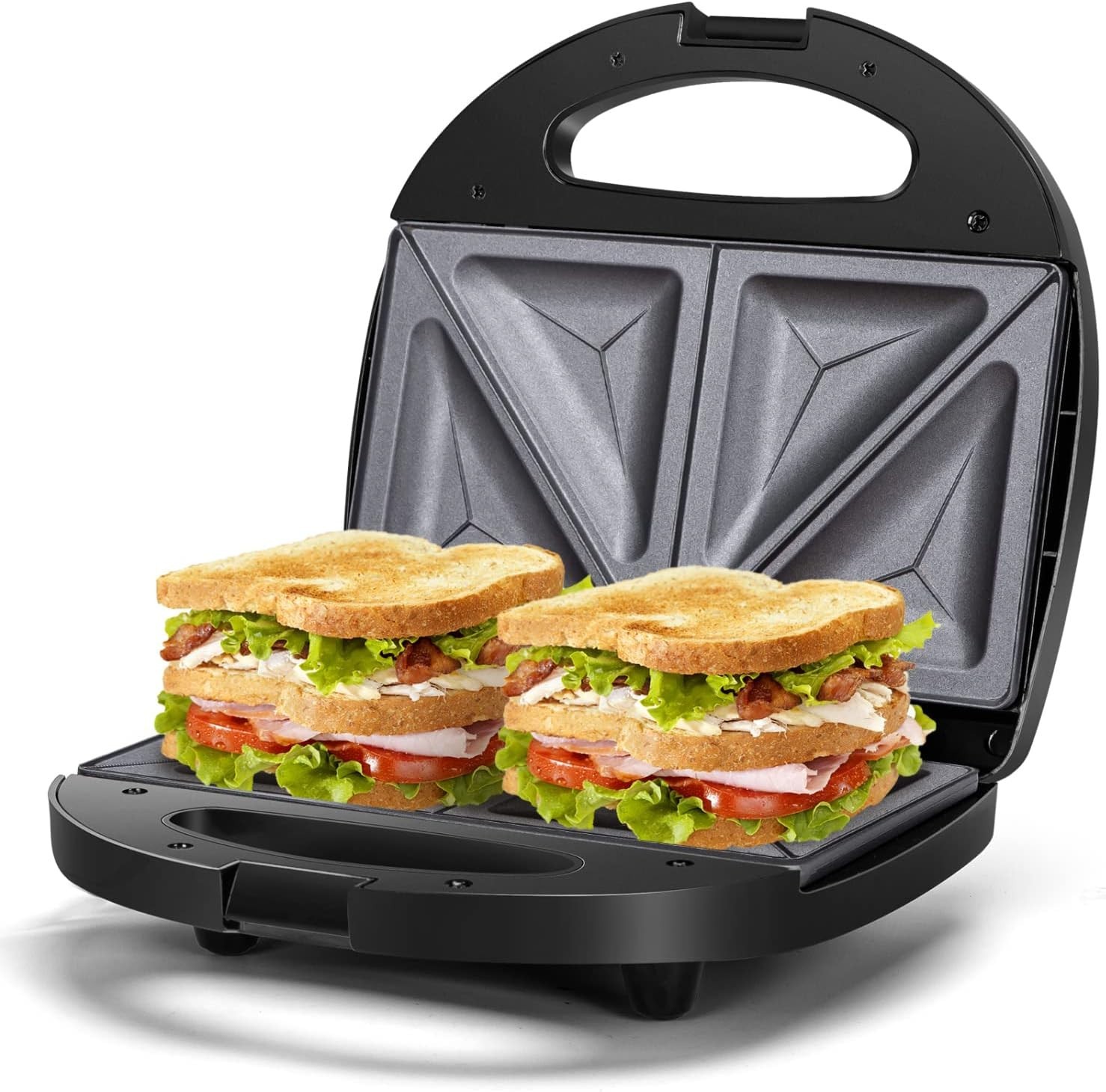 2 in 1 Nonstick Sandwich Maker & Panini Press for Quick Meals – Compact Black
