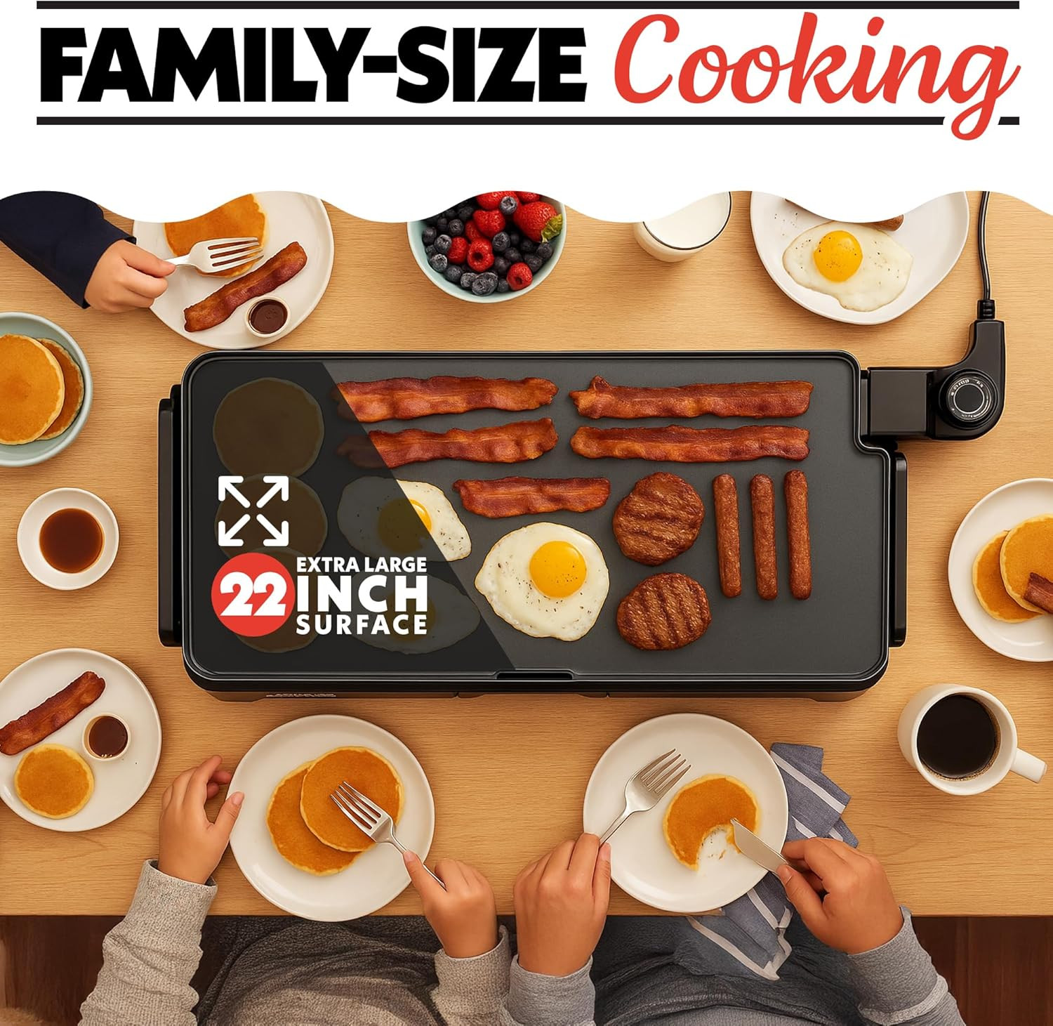 22 Inch XL Electric Griddle Pan – Nonstick Extra Large Flat Top Ceramic Surface,