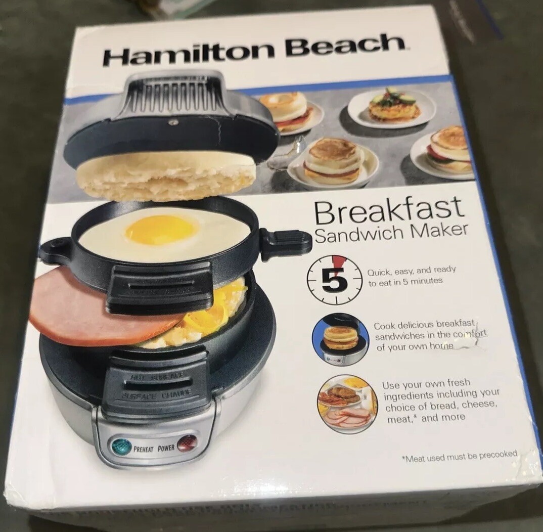 Hamilton Beach Breakfast Sandwich Maker Silver Model 25477 Black. Cooks In 5 Min