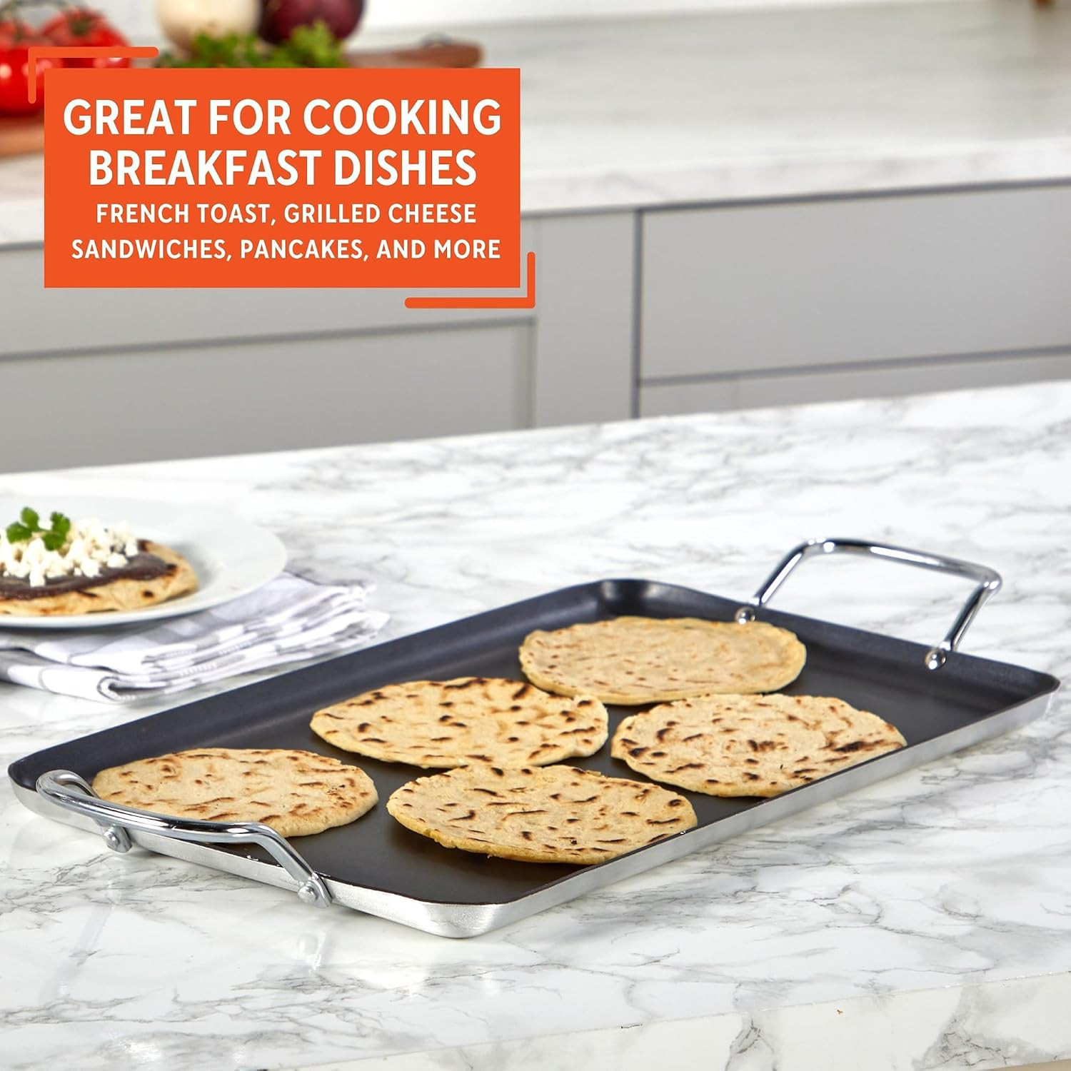 Double Burner Griddle Non-Stick 20-Inch, Black | Nonstick Coated Surface, Dual S