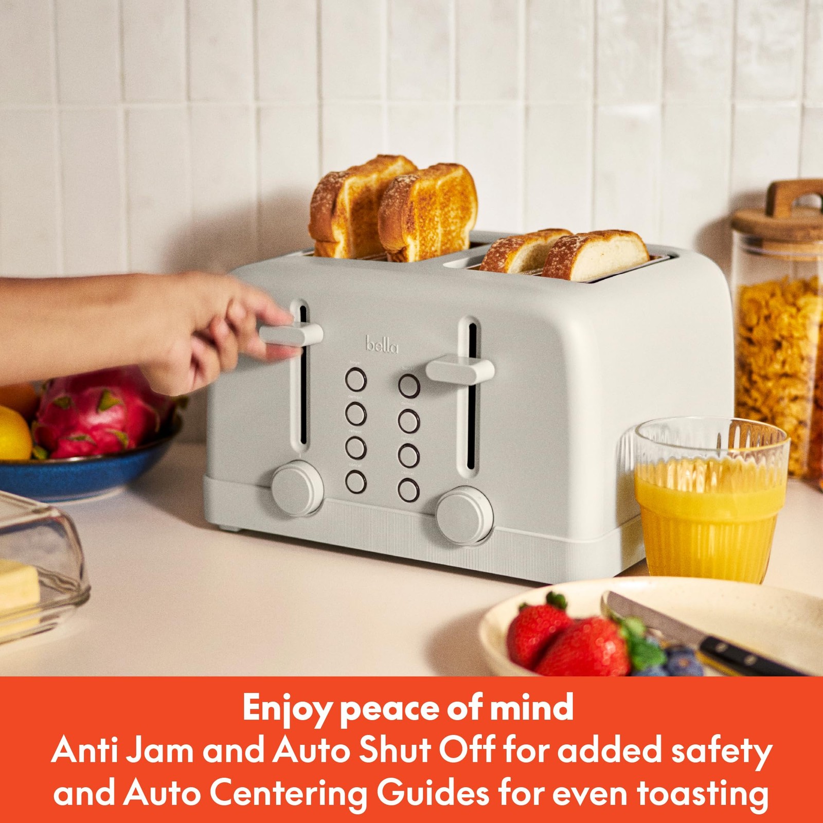 bella 4 Slice Toaster, 6 Setting Shade Control with Reheat & 4 Slice, Oatmilk