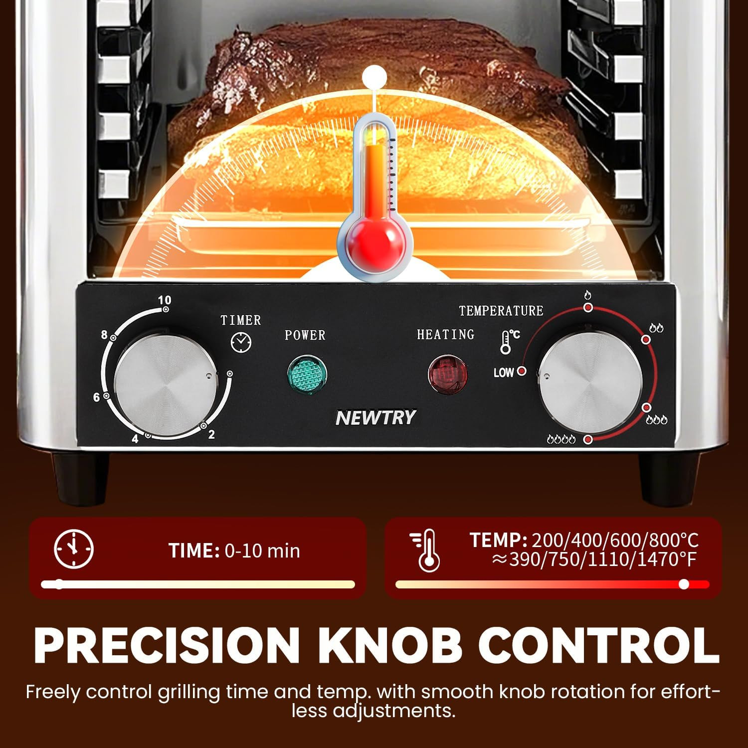 1700W Indoor Electric Steak Grill & Smoker with Adjustable Temperature