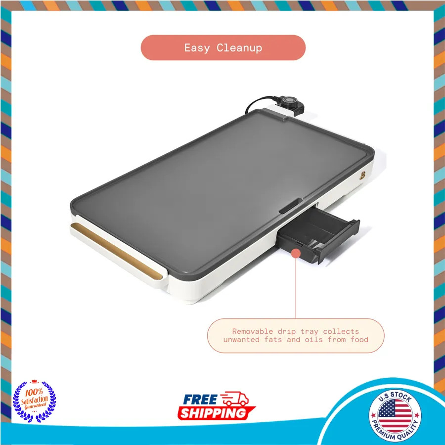 Beautiful Drew Barrymore XL Electric Griddle 12 x 22 Nonstick White Icing