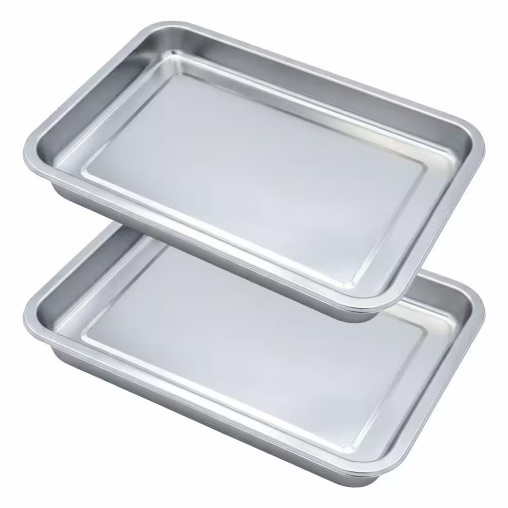 Silver Stainless Steel Kitchen Tray Set with Stackable Grill Prep and Serving Fe