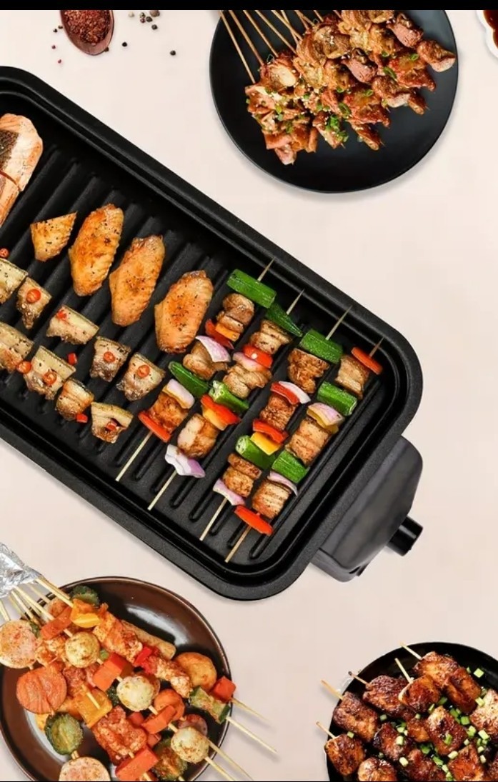 Electric Indoor Grill 2-in-1 Black Smokeless BBQ Nonstick Grill 1700W Home