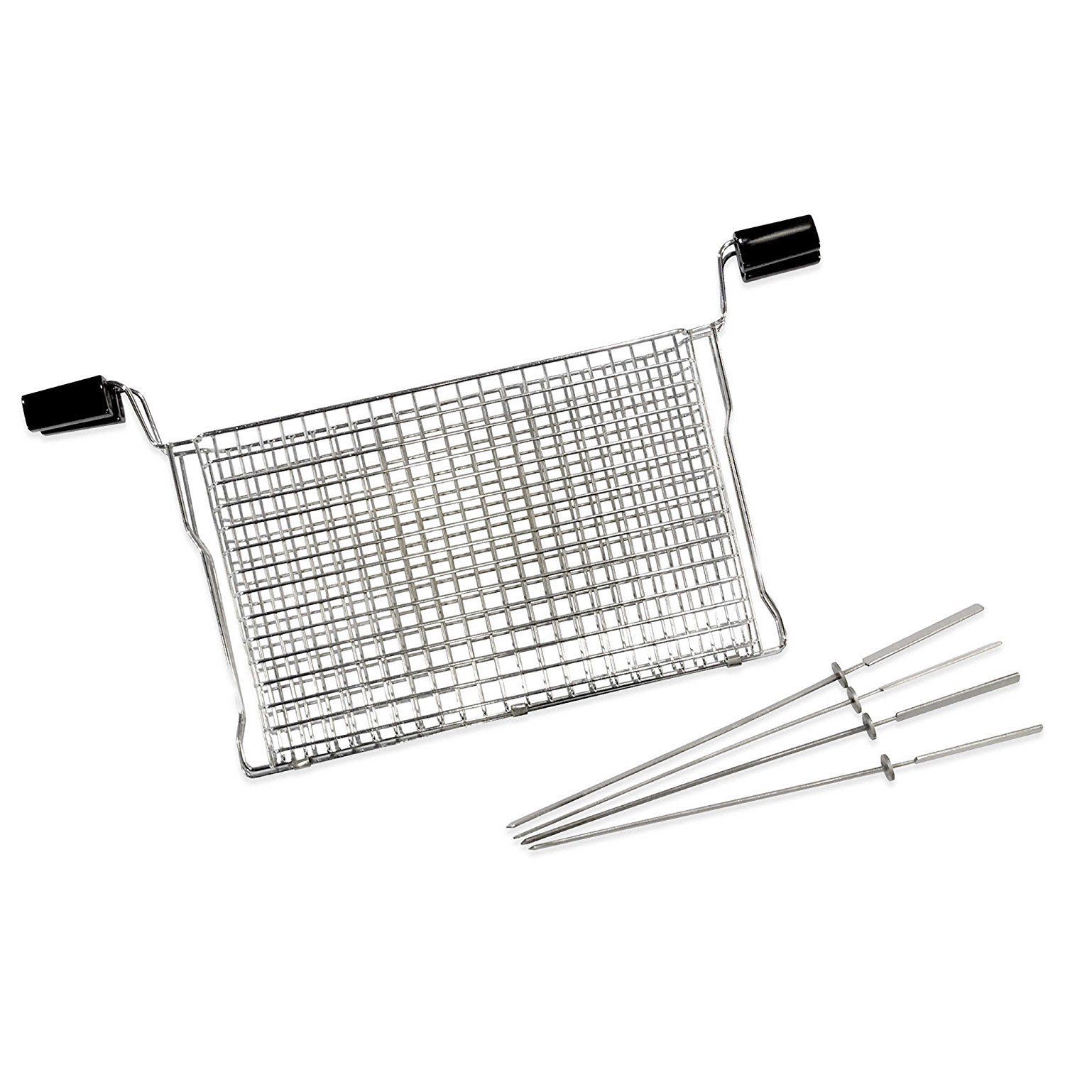 Ronco 5 Pc Set Lot Ready Grill Mesh Basket plus 4 Shish Kabob Rods Healthy Cook