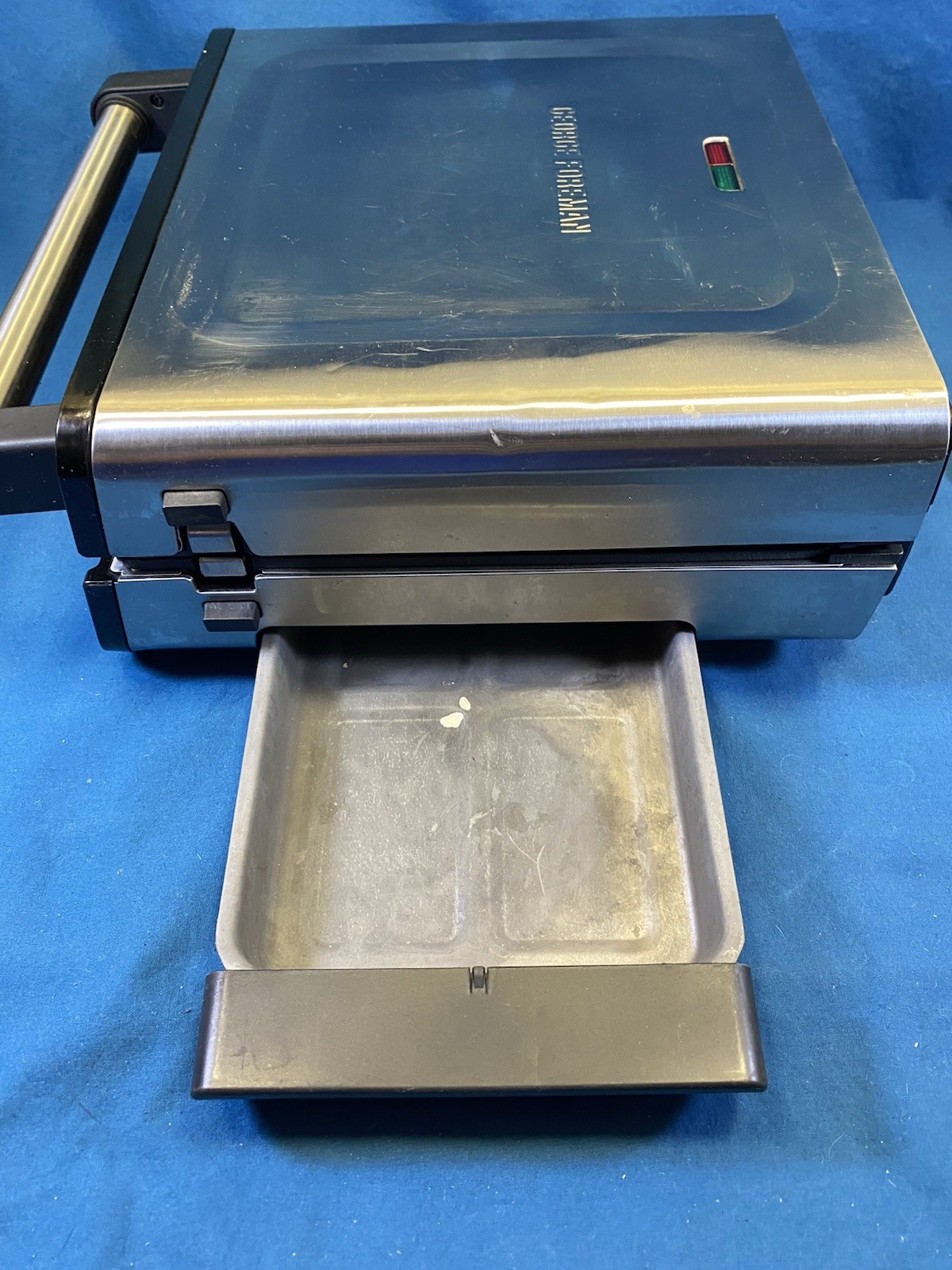 George Foreman Grill Grilling Machine GRS6090B Stainless Steel W/ Drip Pan Clean
