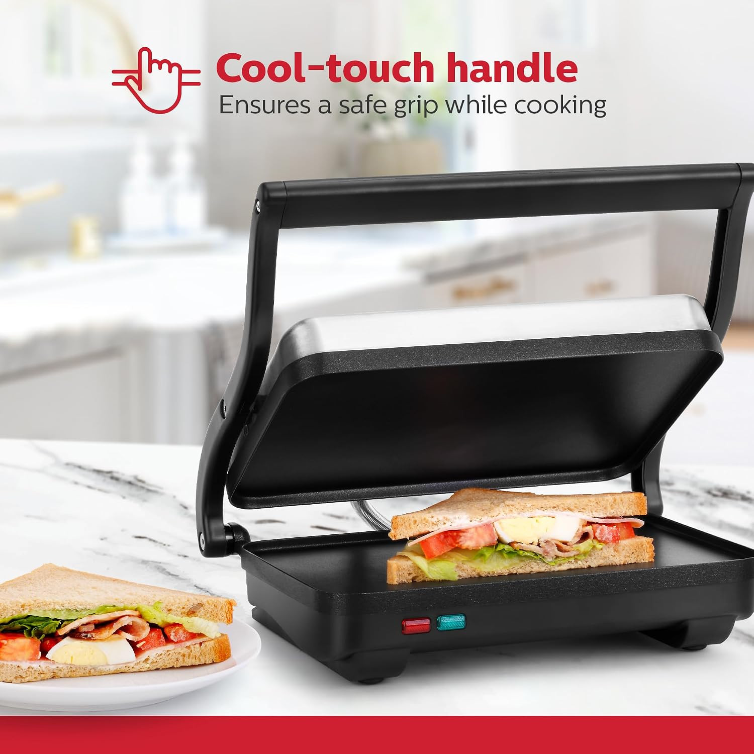 Electric Griddle for Toasting Sandwiches, Various Snacks – Black/Stainless Steel