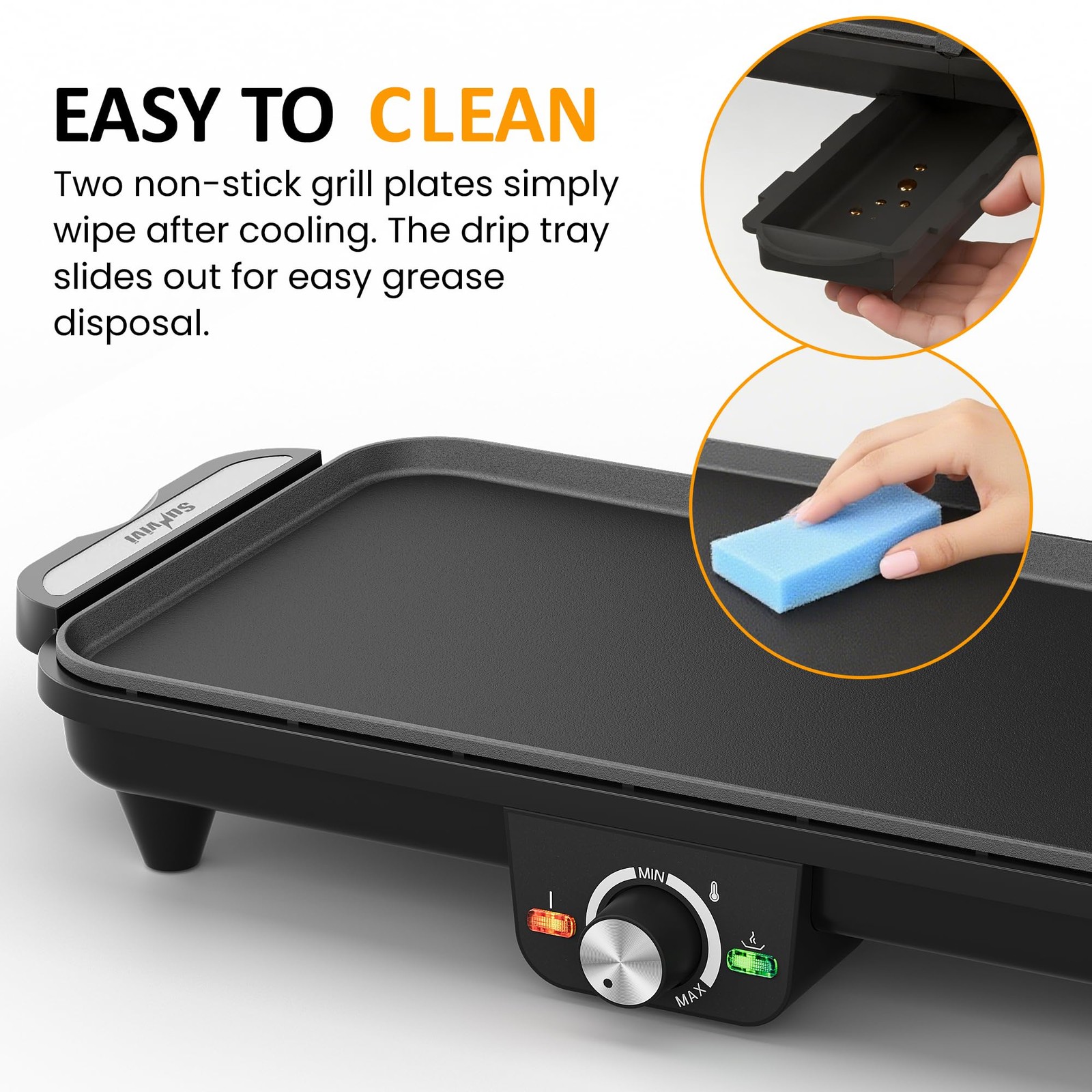 SUNVIVIPRO Electric Griddle 1600W 17.5″ x 9″ Nonstick 2 Zone Adjustable Temp