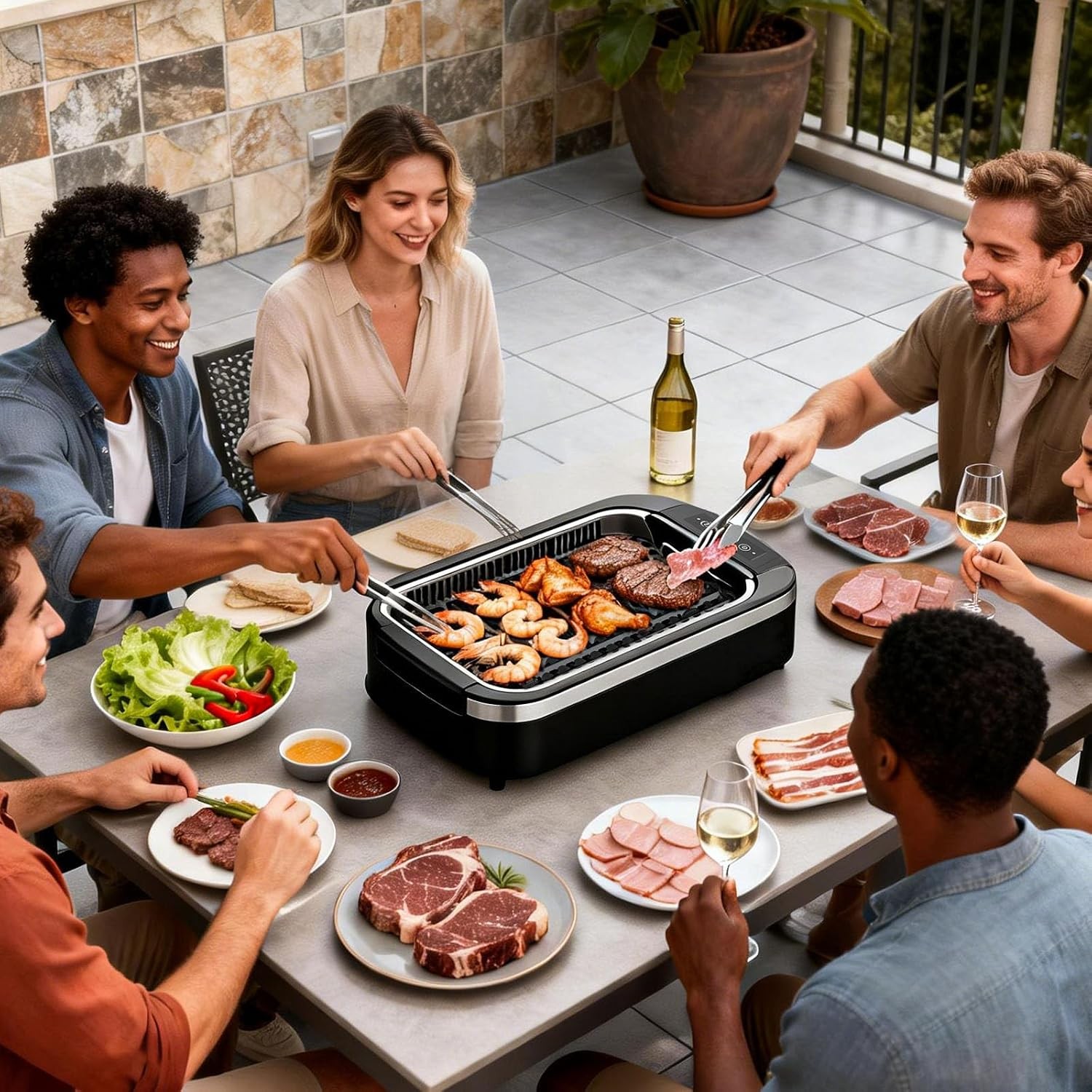 Electric Smokeless Indoor Grill & Griddle Nonstick Contact Grill Dishwasher Safe