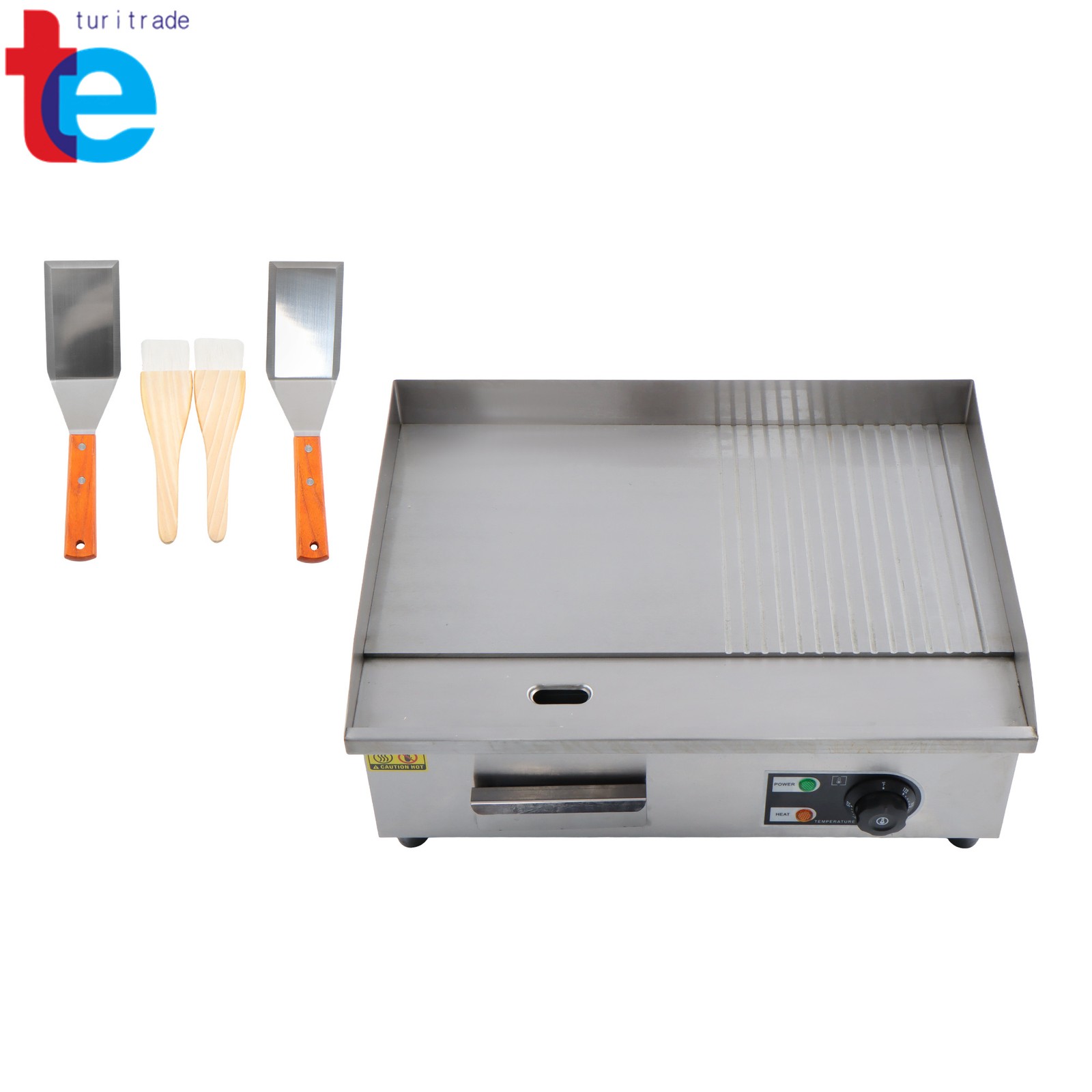 1600W Commercial Griddle, 22in Stainless Steel, 122-572°F Adjustable Temp