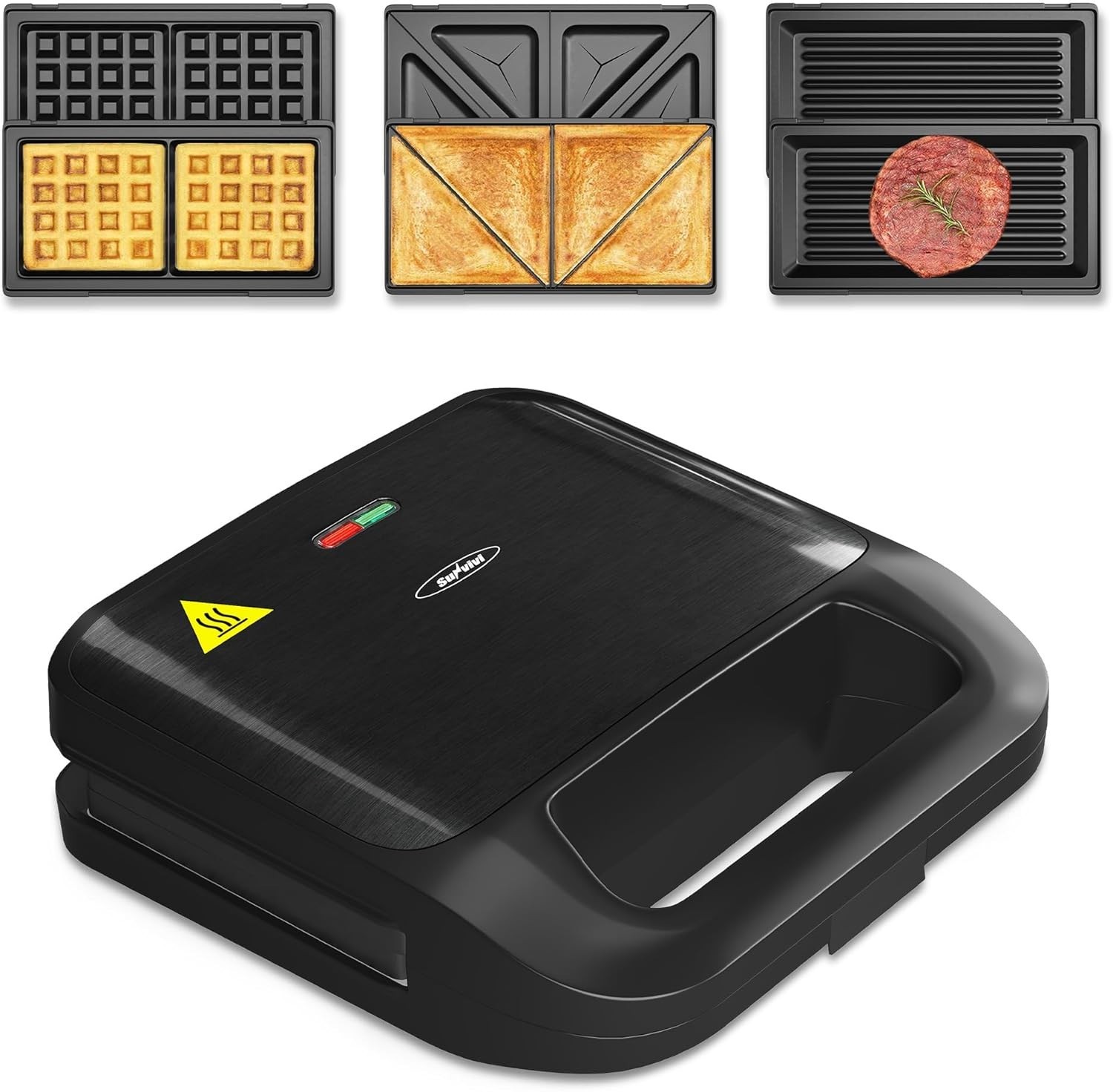 Sandwich Maker Panini Press: Waffle Maker with Removable Plates, 3 in 1 Sandw…