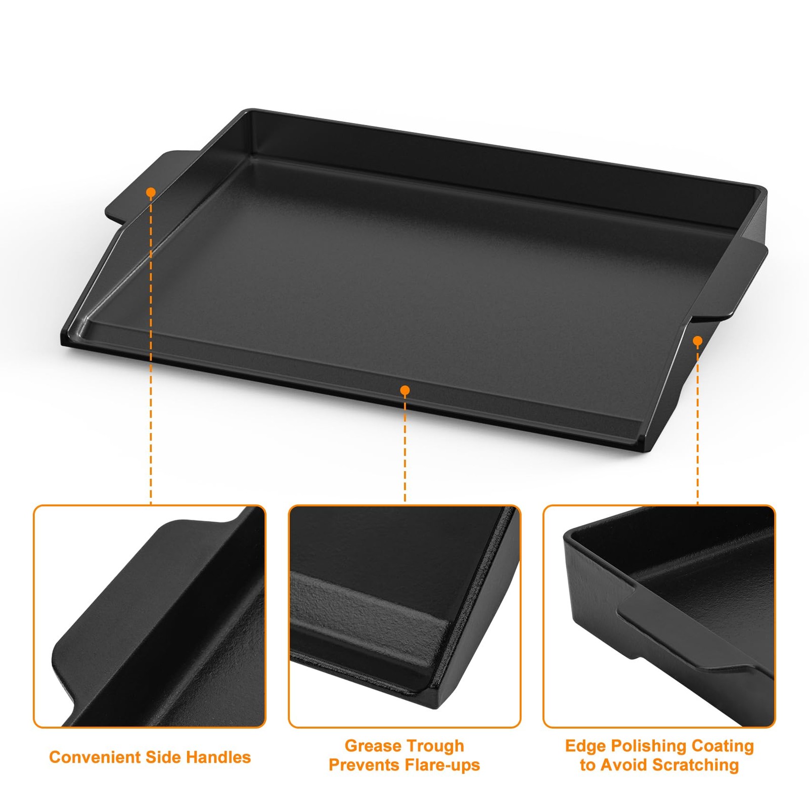 Onlyfire Pre-Seasoned Universal Cast Iron Cooking Griddle, 23″ x 16″