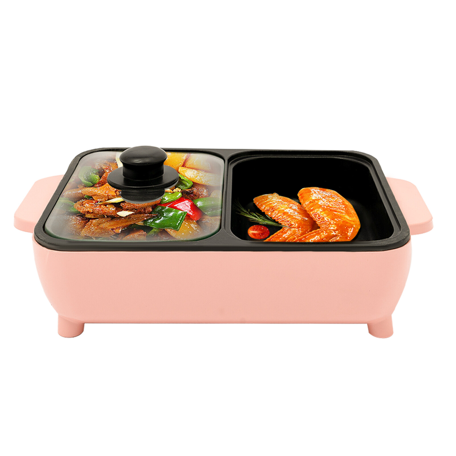 2in1 Electric Hot Pot 1200W Non-Stick Korean BBQ Plate Pan Shabu Grill Barbecue
