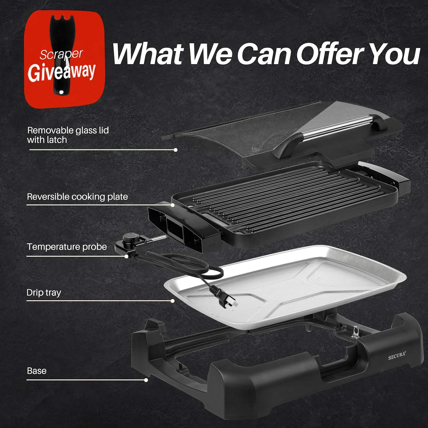 Smokeless Indoor Grill 1800-Watt Electric Griddle with Reversible 2 in 1 Grill a