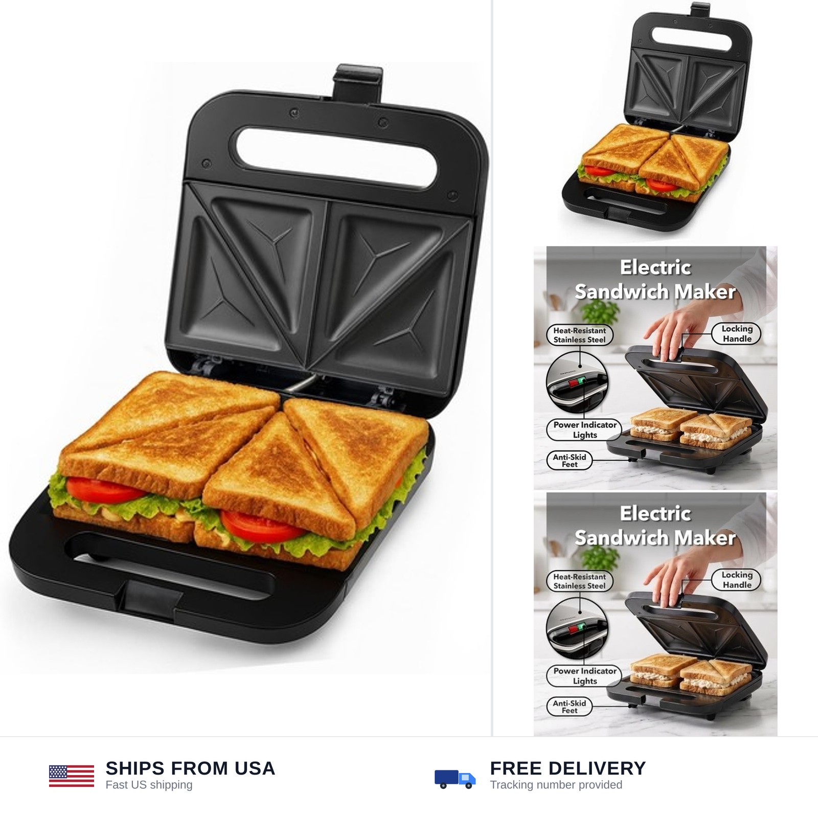 OVENTE Electric Sandwich Maker, 750W Non-Stick Plates, Black GPS401B | Perfec…