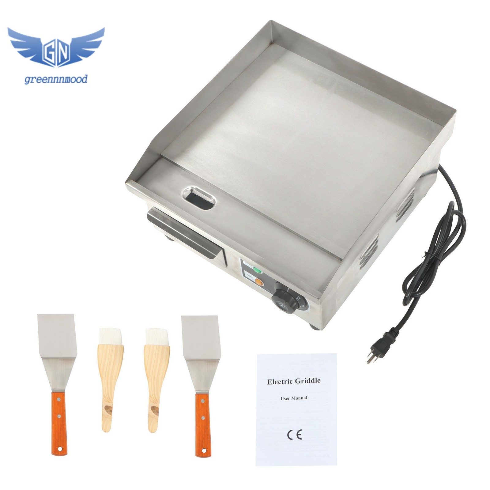 Commercial Electric Griddle, 1500W Countertop Flat Top Grill, 14in, 122℉-572 ℉
