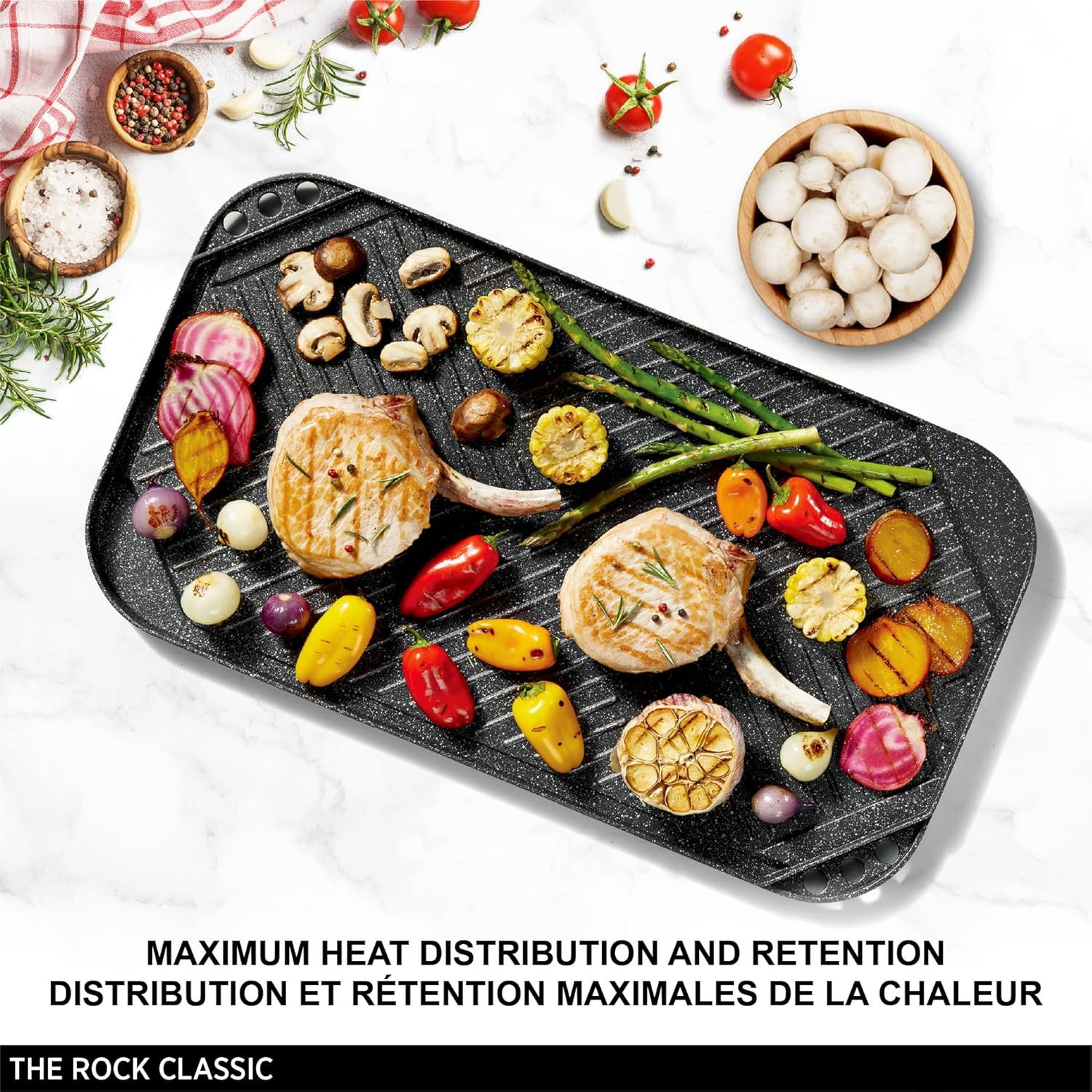 the Rock Reversible Grill & Griddle, 50X28Cm, Non-Stick | Reversible Grill & Gri