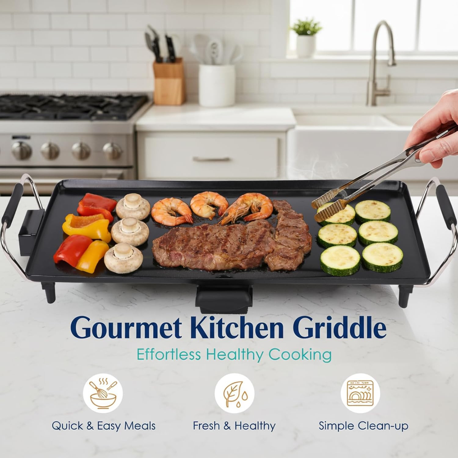 30-Inch Electric Griddle & Teppanyaki Grill, 1400W Large Non-Stick Surface, Inte
