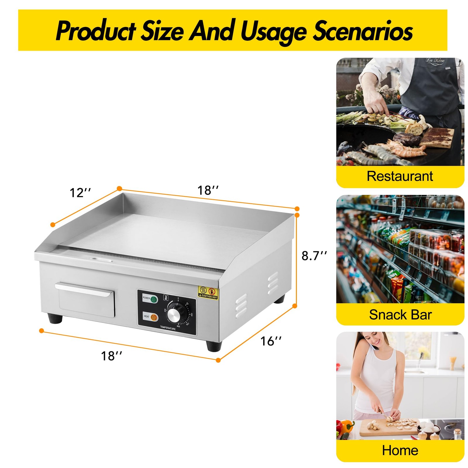 Commercial Electric Griddle 1600w Stainless Steel Flat Top Grill For Home