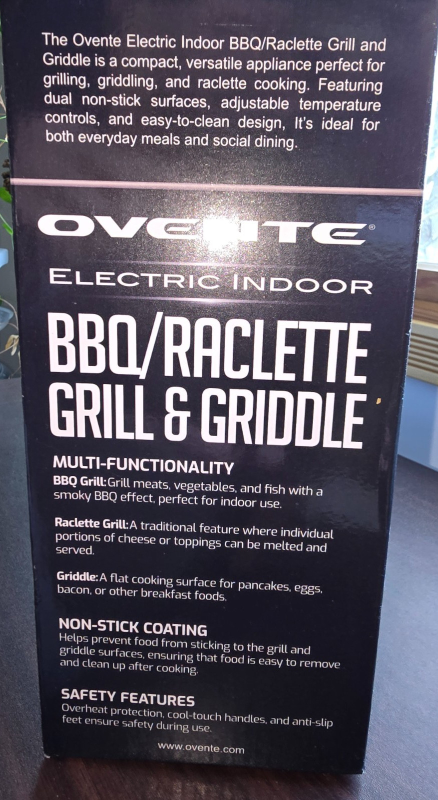 OVENTE Multi Use BBQ Griddle Raclette Grill – Non-Stick – Overheat Protection