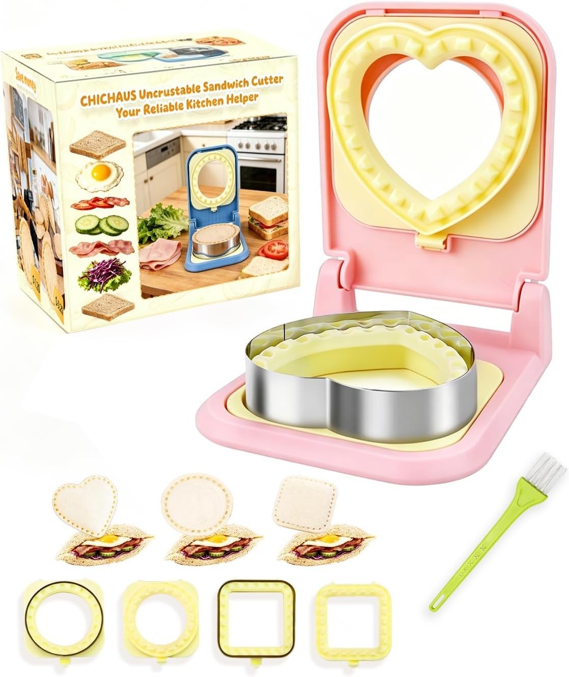 3-in-1 Uncrustable Sandwich Maker – Heart/Circle/Square Crustless Sandwich Cu…