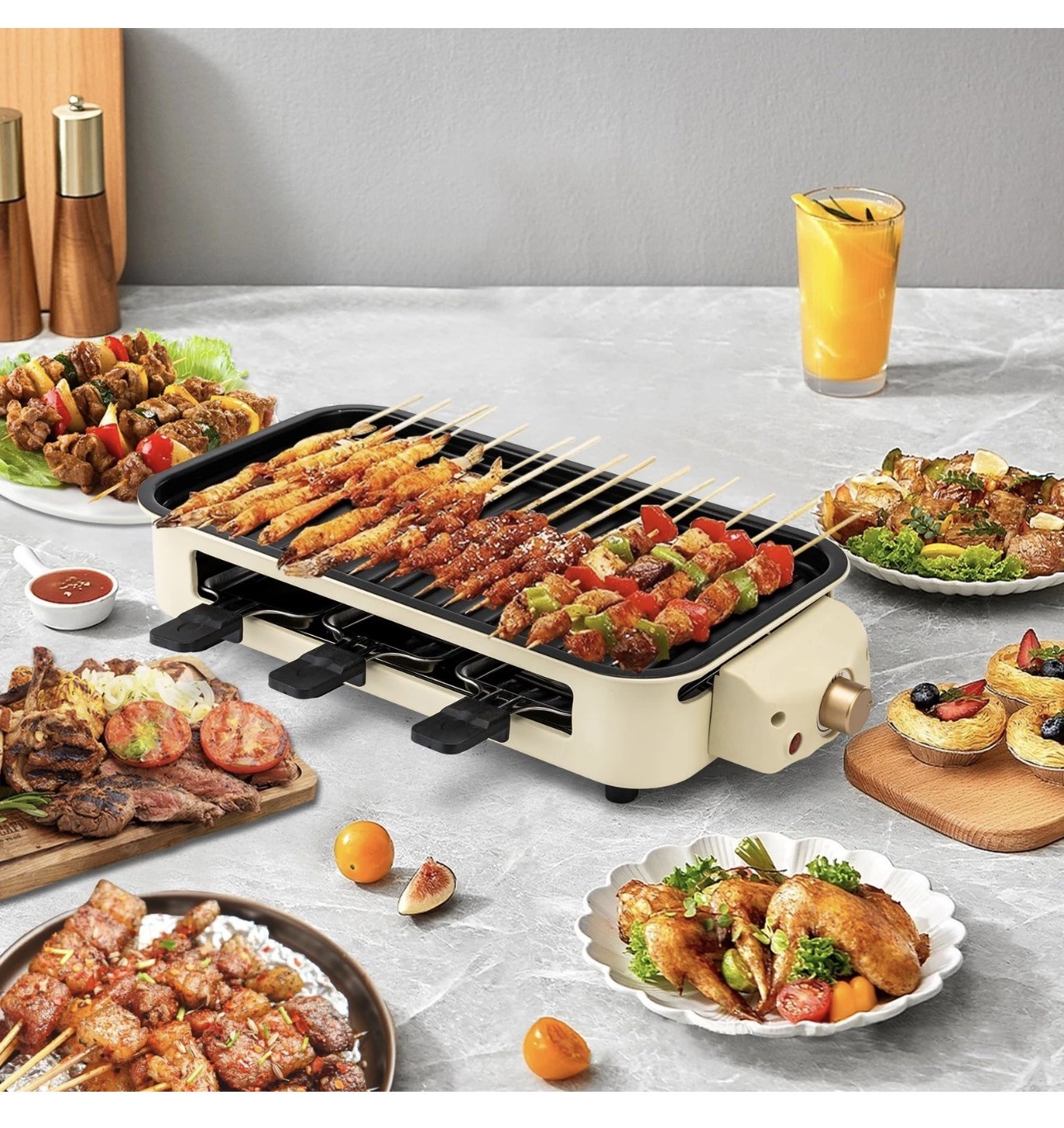 Electric Indoor Grill2 In 1 Indoor Grills For Kitchen With Grill Net & Nonstick