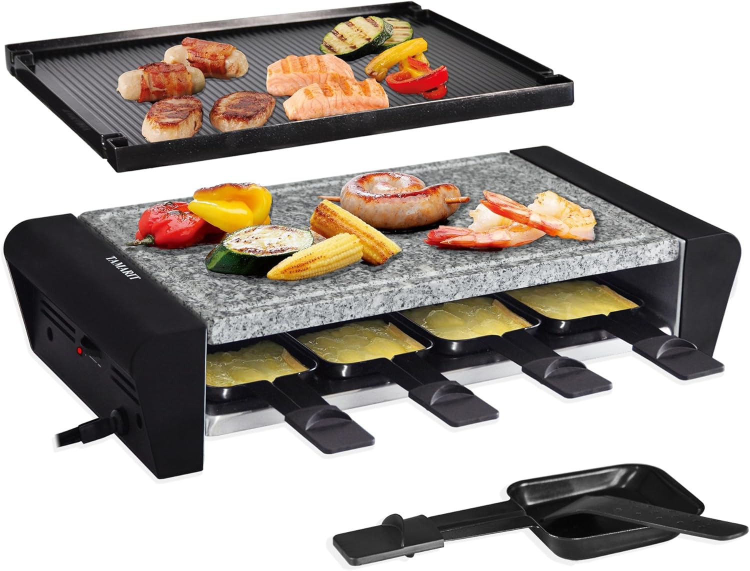 Raclette 3-In-1 Electric Grill – Portable, Korean BBQ Indoor with 8 Paddles, …