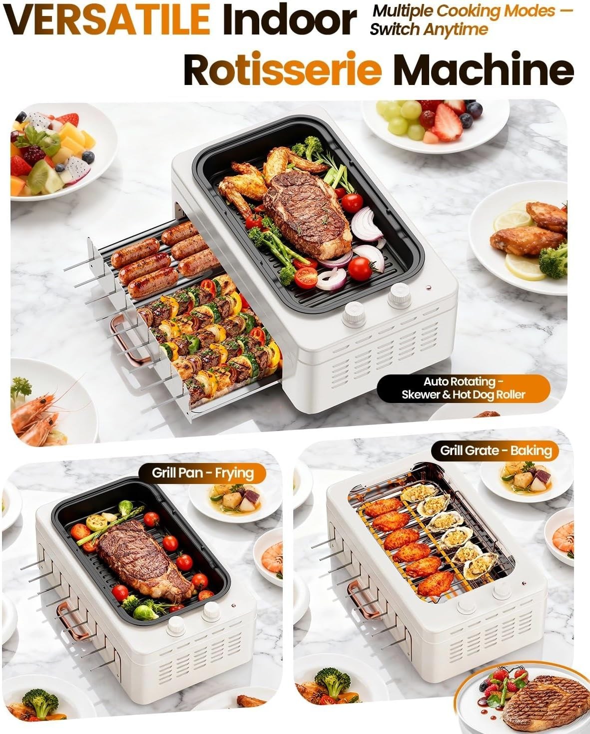 4-in-1 Electric Indoor Grill Smokeless for Home,Countertop Electric Grill with