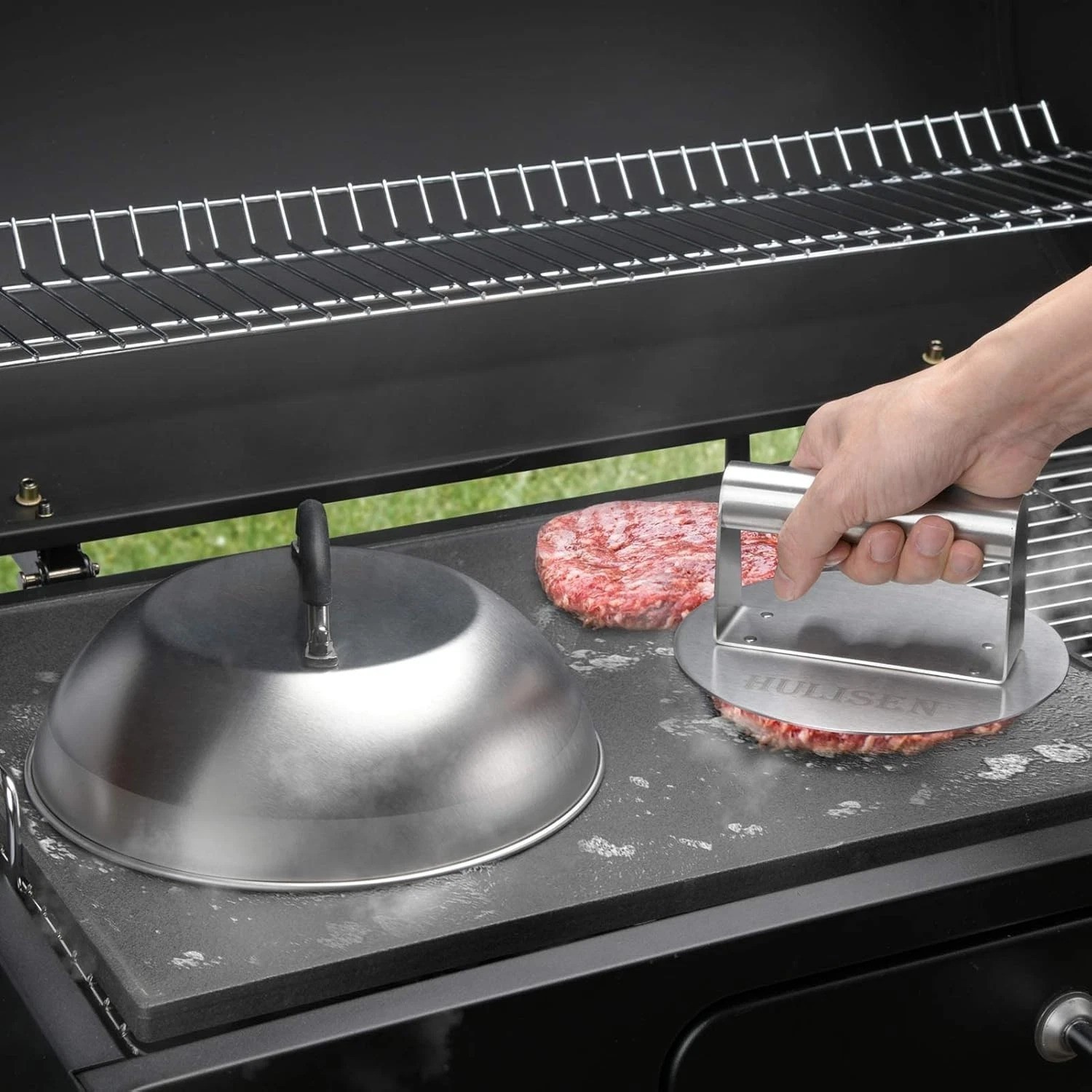 Versatile Cheese Melting Dome & Burger Press – High-Quality Griddle Accessories