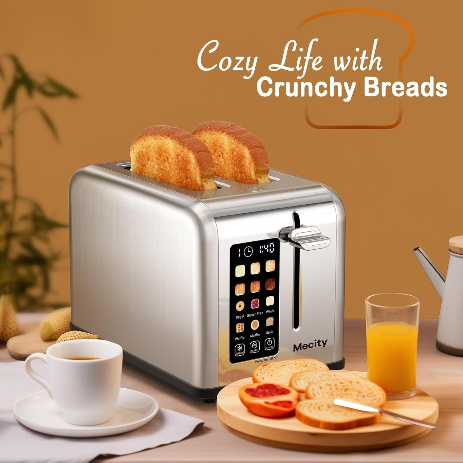 Mecity 2 Slice Toaster Touch Screen 1.5″ Wide Slot, Stainless Steel